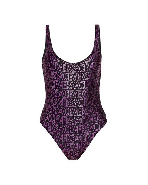 versace black and purple square logo beach dress|versace one piece swimsuit.